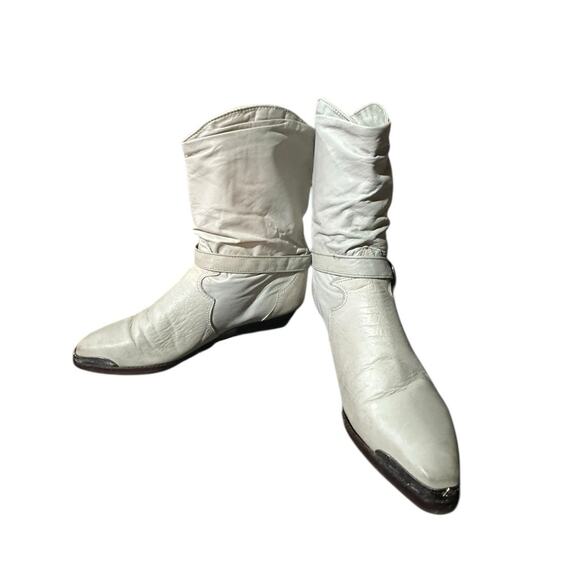 ZODIAC Cowboy Slouch Boots Wingtip Leather Toe Tips Cream Womens Vintage 7M - Picture 8 of 9